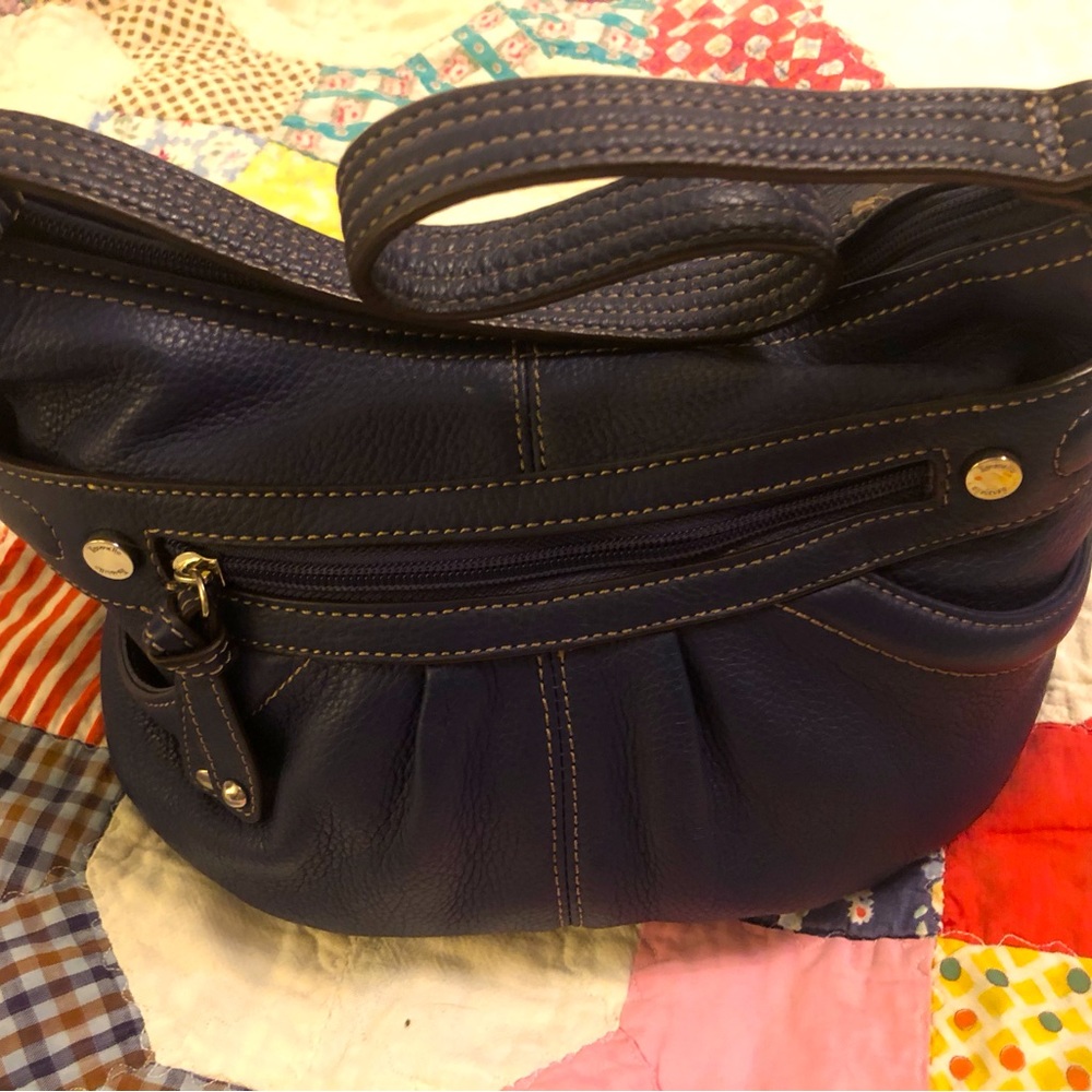 Tignanello Navy Leather Shoulder Bag